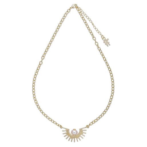 Shine on me gold plated short chain necklace sunray motif and pearl-