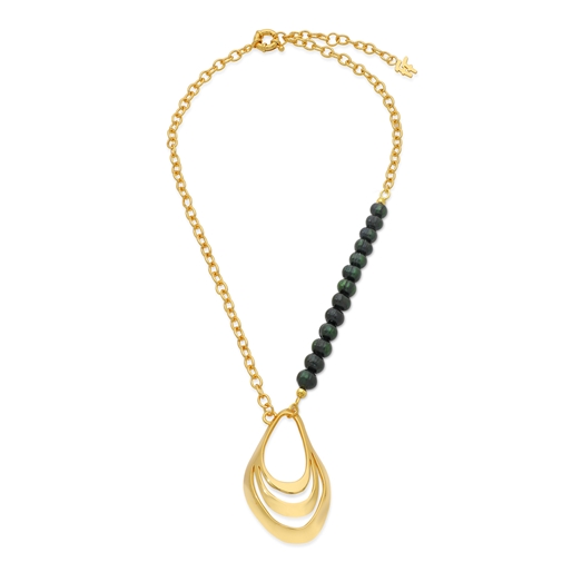 Treasure Lust short gold plated necklace green pearls and shell-