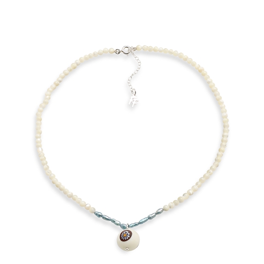 Memory Beat short white-light blue pearl necklace with bead-