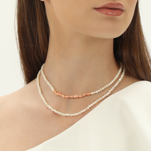 Memory Beat short white-light orange pearl necklace-