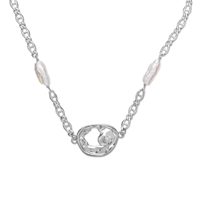 Fluid Contour short silvery chain necklace irregular motif-