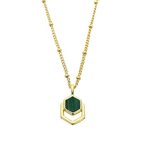 Chic Allure gold plated short chain necklace with green stone-
