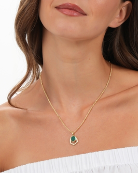 Chic Allure gold plated short chain necklace with green stone-