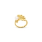 Ruffle glam gold plated ring wavy petal motif and pearl-