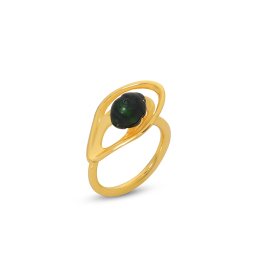 Treasure Lust επίχρυσο δαχτυλίδι πράσινη πέρλα και όστρακο-