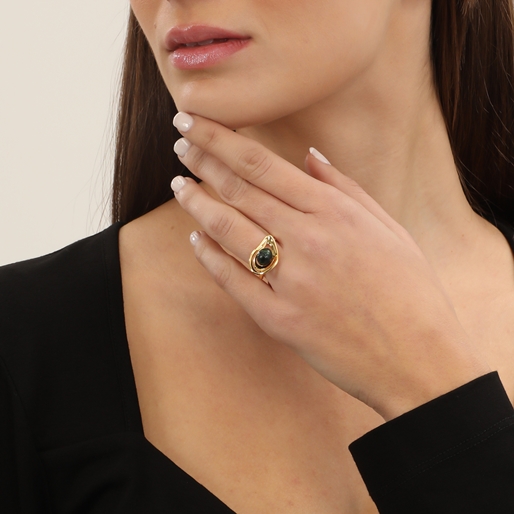 Treasure Lust gold plated ring green pearl and shell-