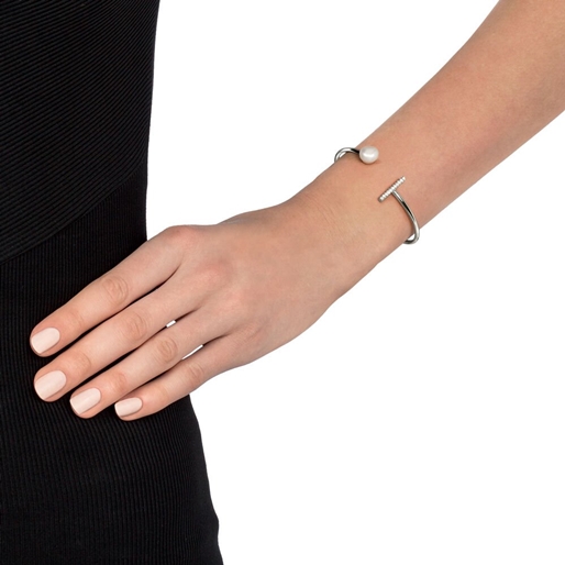 Acro Balance Rhodium Plated Cuff Bracelet-