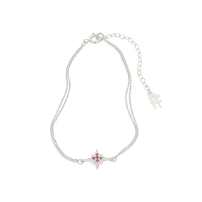 Astro glow silver double chain bracelet with star and magenta stones-
