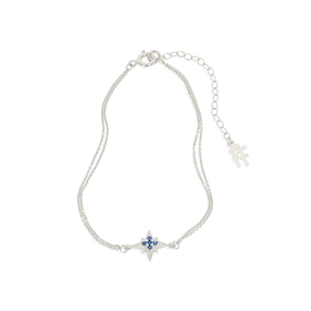Astro glow silver double chain bracelet with star and blue stones-