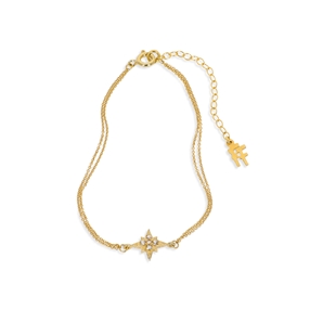 Astro glow gold plated double chain bracelet with star and clear stones-
