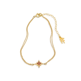 Astro glow gold plated double chain bracelet with star and magenta stones-