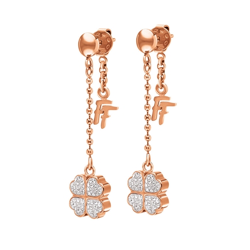 Heart4Heart Rose Gold Plated Pave Clear Crystal Stone Long Earrings-