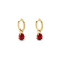Good Vibes small gold plated hoops with hanging red crystals-