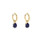Good Vibes small gold plated hoops with hanging blue crystals-