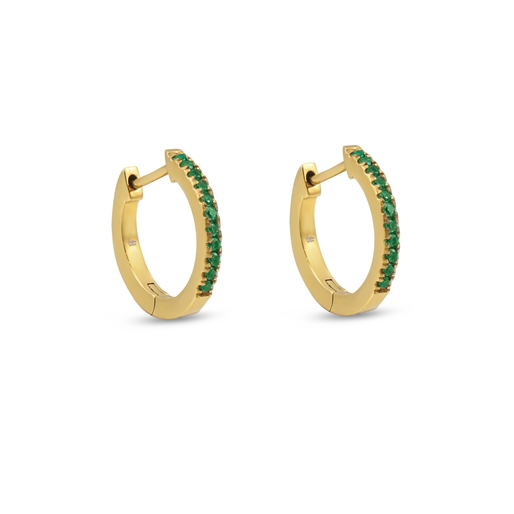Good Vibes small gold plated hoops with green crystals-