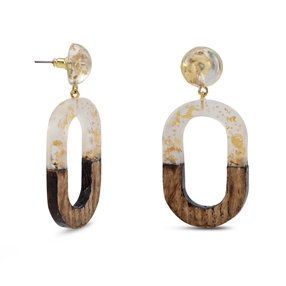 Impress Me wood and resin oval earrings-