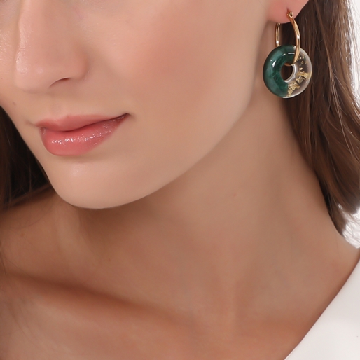 Impress Me gold hoops with transparent - green motif-