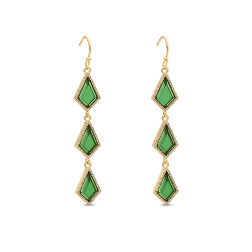 Good Vibes gold plated long earrings with green stones-