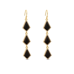 Good Vibes gold plated long earrings with black stones-