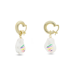 Graffiti Hue gold plated hoops with white stone-