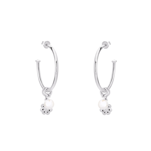Fashionable.Me small silver hoops with flower and pearl charms-