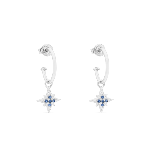 Astro glow small silver hoops with star and blue stones-