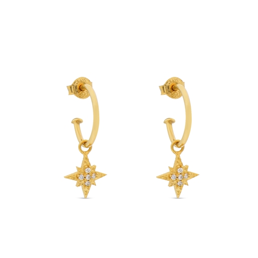 Astro glow small gold plated hoops with star and clear stones-