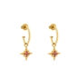 Astro glow small gold plated hoops with star and magenta stones-