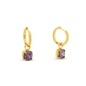 Good Vibes small gold plated hoops with hanging purple stones-