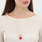 Hearty Candy long silver necklace with matte red heart and bar clasp-