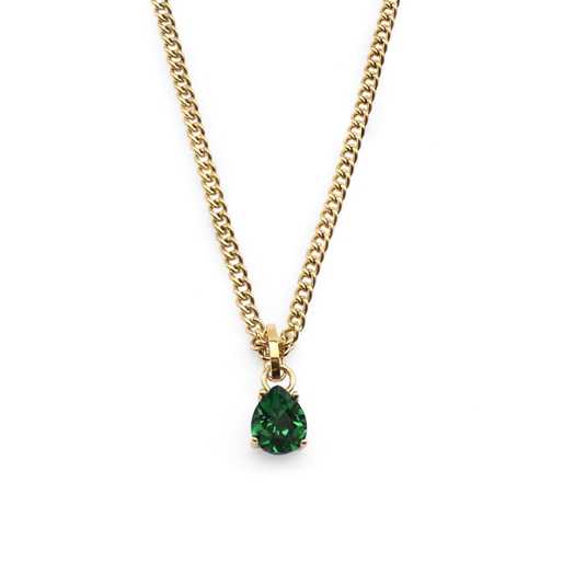 Good Vibes short gold plated chain necklace with green crystal stone-