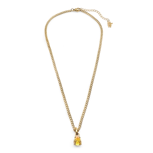 Good Vibes short gold plated chain necklace with yellow crystal stone-