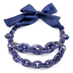 Impress Me double chain blue necklace with ribbon-