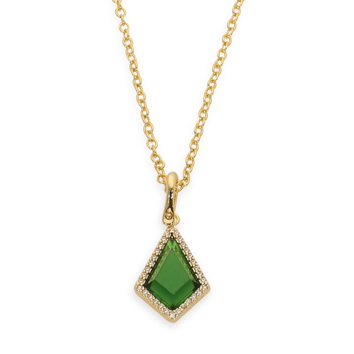 Good Vibes gold plated short chain necklace with green stone-