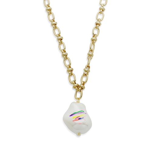 Graffiti Hue short gold plated chain necklace with white stone-