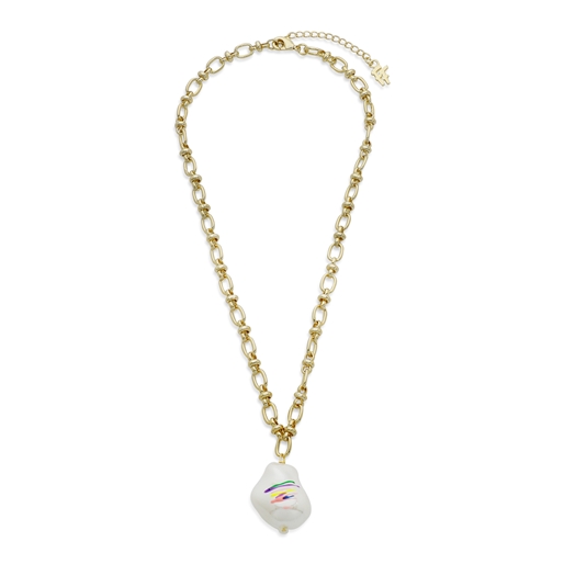 Graffiti Hue short gold plated chain necklace with white stone-