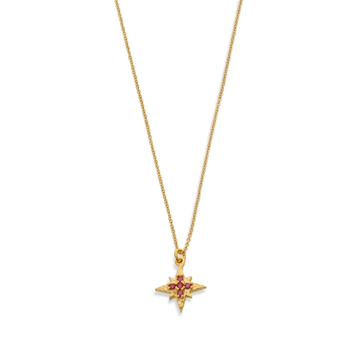 Astro glow short gold plated necklace with star and magenta stones-