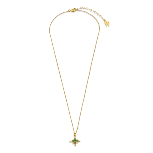 Astro glow short gold plated necklace with star and green stones-