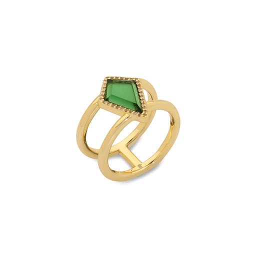 Good Vibes gold plated bulky ring green stone-