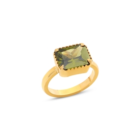 Good Vibes gold plated ring with olive green stone-