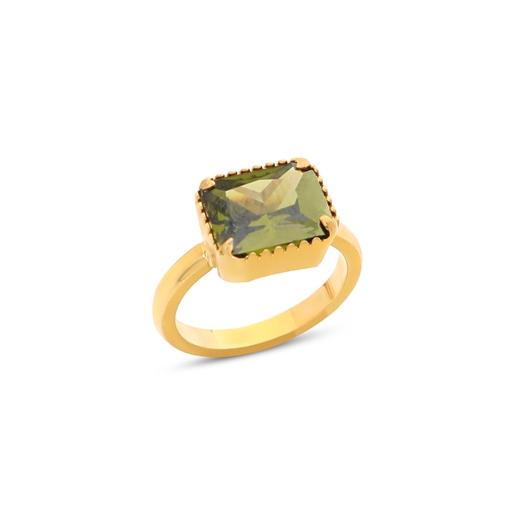 Good Vibes gold plated ring with olive green stone-