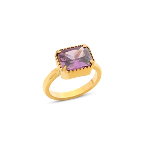 Good Vibes gold plated ring with purple stone-