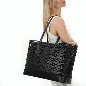 Wavy Flair large black tote bag-
