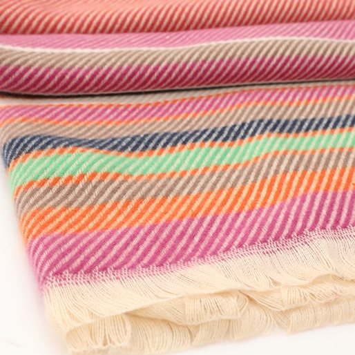 Knitted scarf from viscose fuchsia and multicolor stripes-