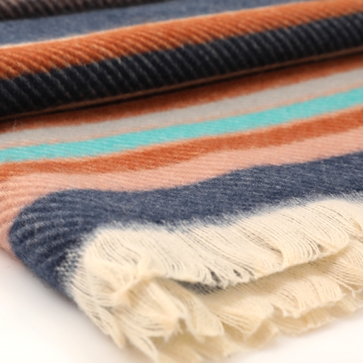 Knitted scarf from viscose blue and multicolor stripes-
