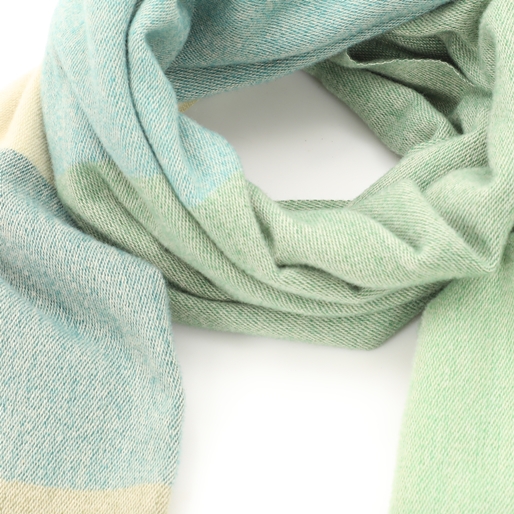 Knitted scarf from viscose green and multicolor stripes-