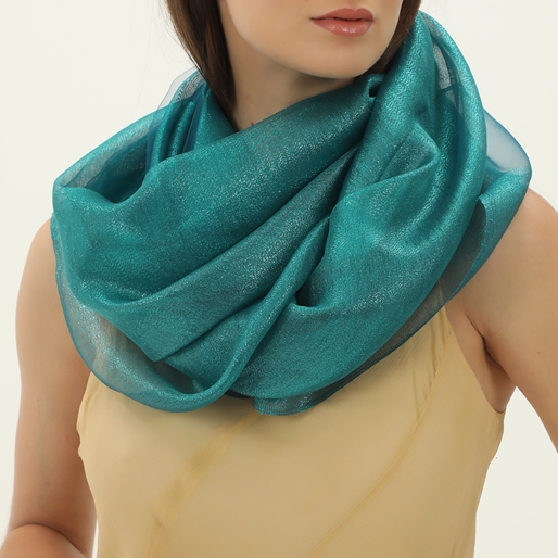 Silk scarf in metallic petrol color-