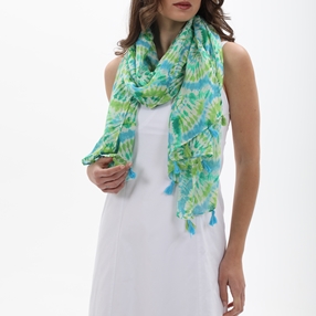 Scarf from viscose with green circles pattern-