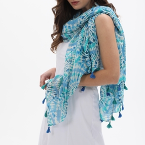 Scarf from viscose with blue circles pattern-