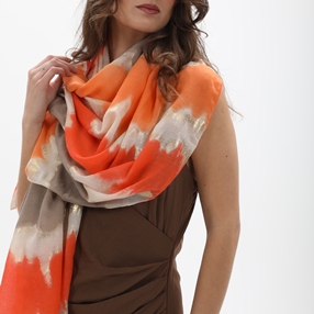Scarf from viscose orange imprinted watercolor-